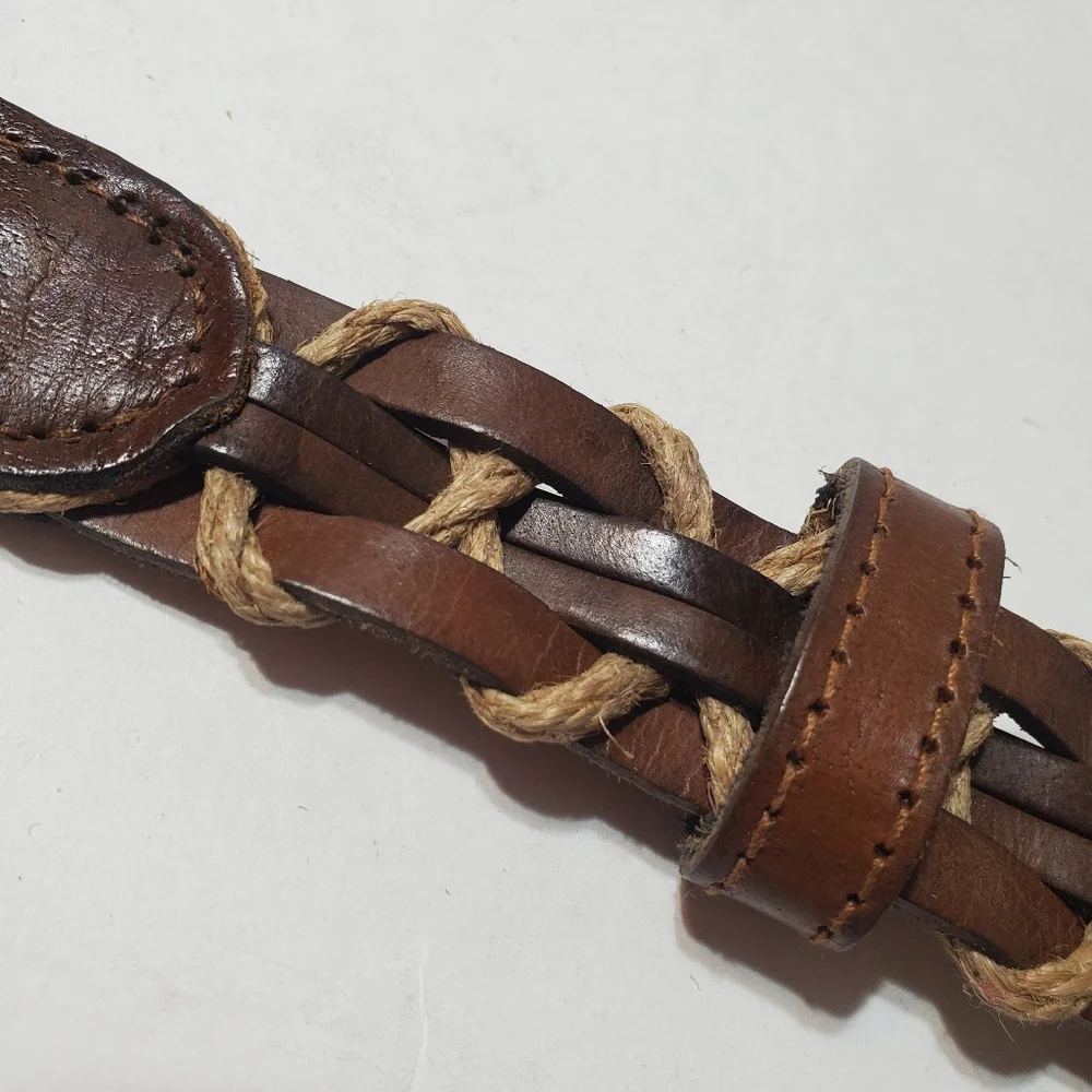 Genuine Leather and Jute Weaved Men's Brown Belt Made in India Boho L/XL